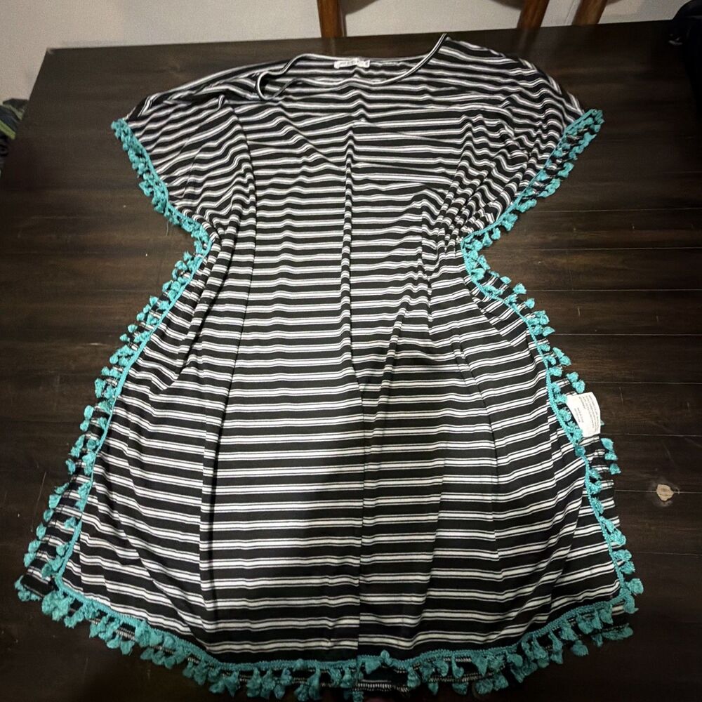 Womens Size XXL Cover Up Top Striped Tasseled